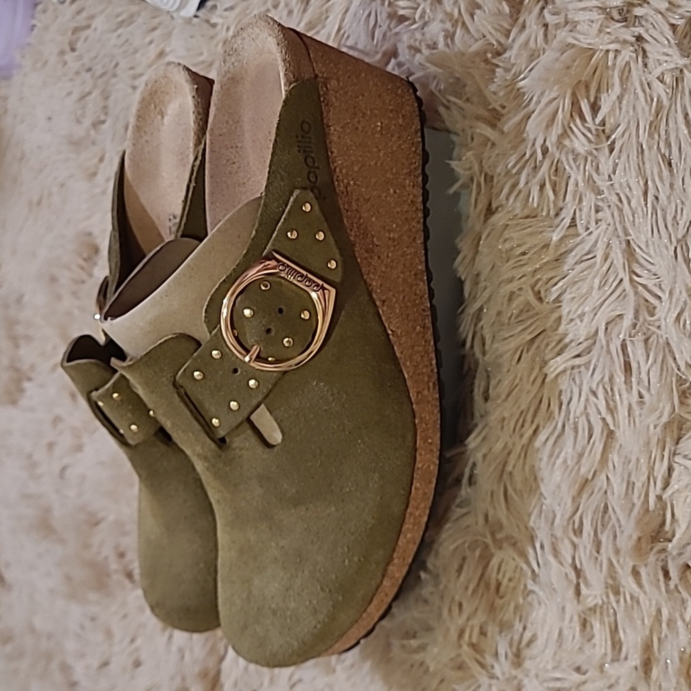 Birkenstock Papillio☆ Fanny Ring Buckle Thyme Green Suede Clog